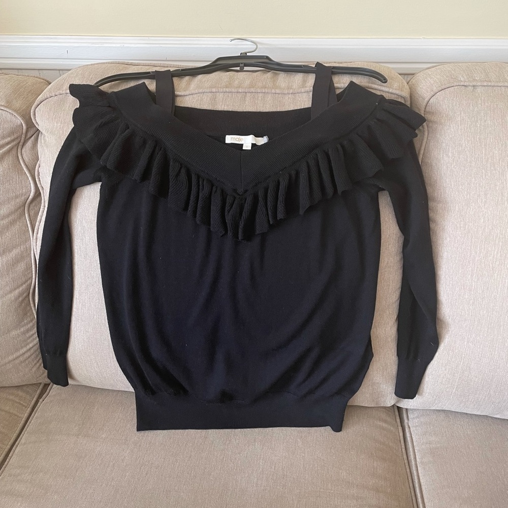 Cute off the shoulder sweater w bra covering straps!